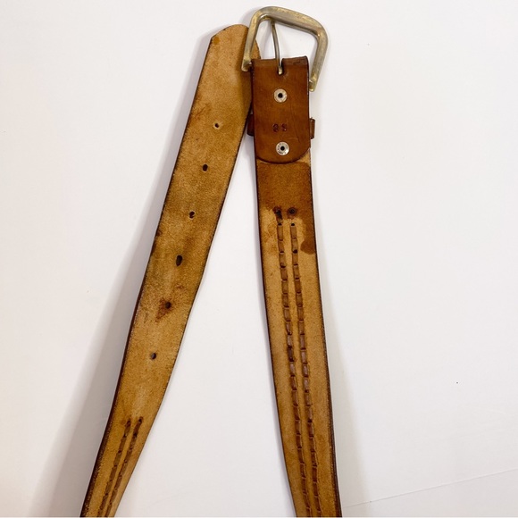 Vintage Tooled Brown Leather Belt Sz 38 Braided Western Boho Distressed Patina - Picture 7 of 12